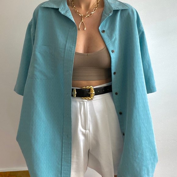 Vintage Textured Silk Slouchy Button Up - Picture 5 of 5